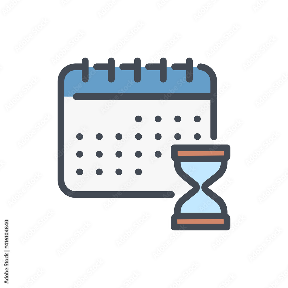 Poster timetable countdown color line icon. calendar with hourglass vector outline colorful sign.