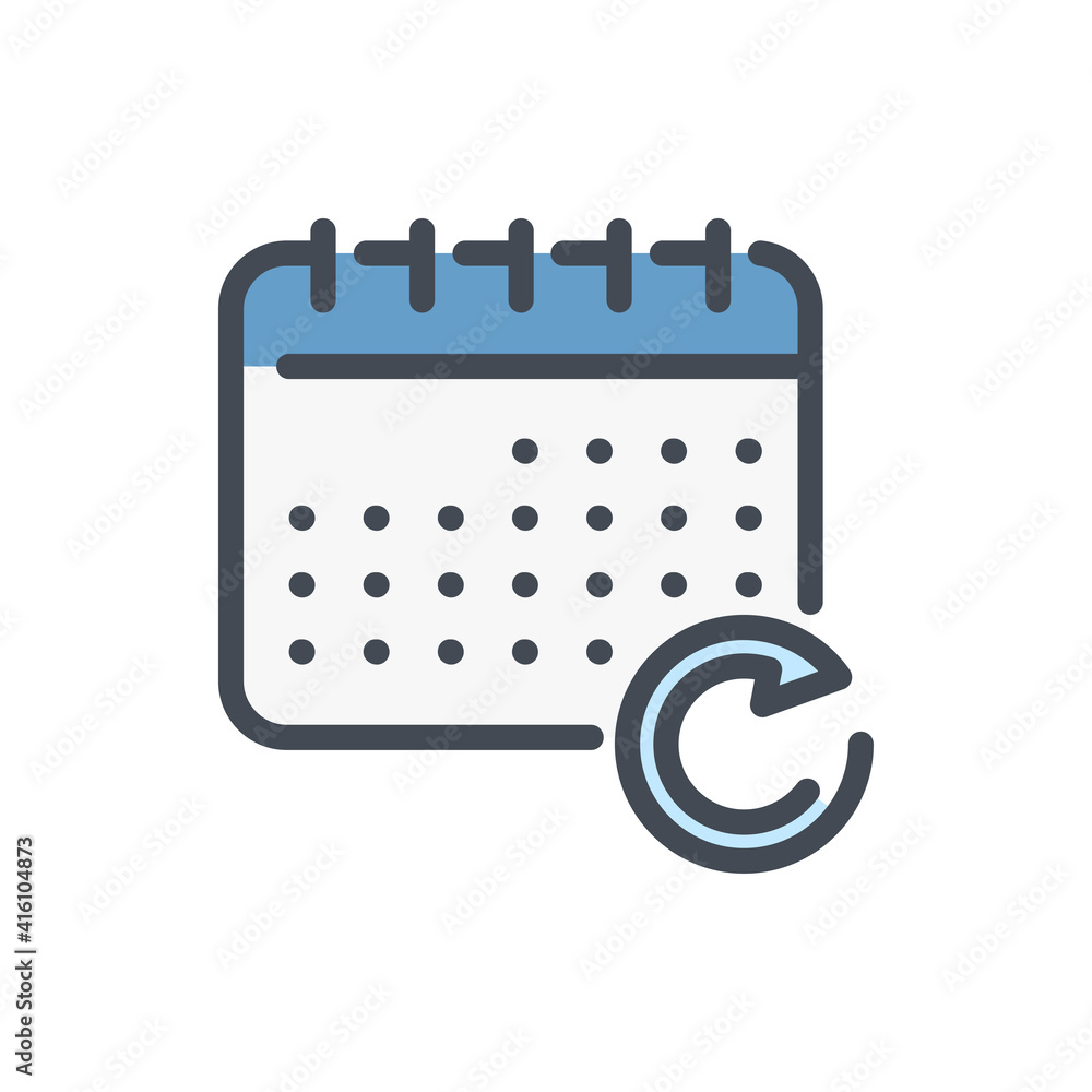 Poster timetable backup color line icon. calendar backup and refresh vector outline colorful sign.