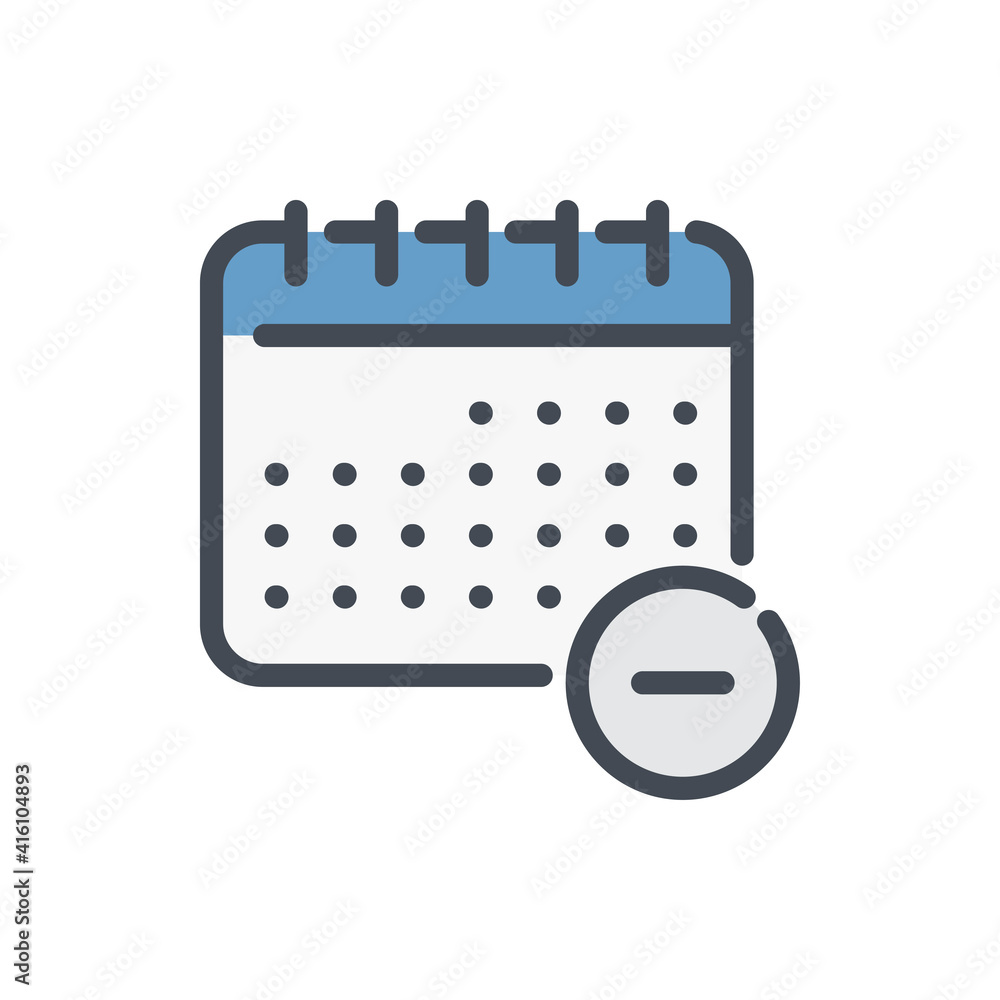Poster remove from timetable color line icon. calendar with minus vector outline colorful sign.