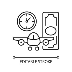 Aircraft rental chalk linear icon. Civil aviation. Ability to get plane for rent. Light aircraft. Thin line customizable illustration. Contour symbol. Vector isolated outline drawing. Editable stroke
