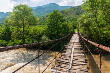 Woody bridge over Debed river, Armenia