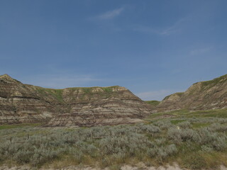 Fototapeta na wymiar the landscape of the Dinosaur Trail close to Drumheller, Alberta, Canada, August