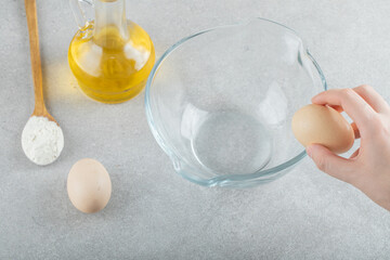 Fototapeta na wymiar An empty glass plate with fresh chicken fresh eggs