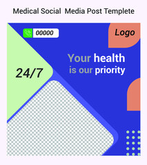Medical social media post template. Editable Healthcare Banner.