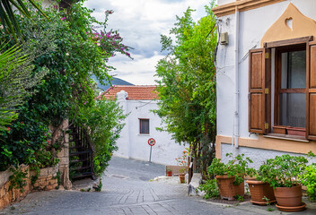 Fototapeta na wymiar Cozy street and beautiful architecture in Kas Town, Turkey.
