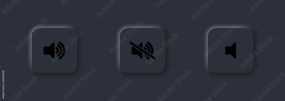 Poster sound volume up, down or mute control buttons icon set. set of media player button. user interface e