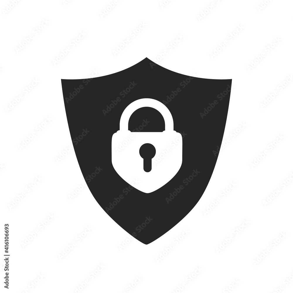 Poster protection icon vector. padlock icon. shield icon. shield with a checkmark in the middle protection 