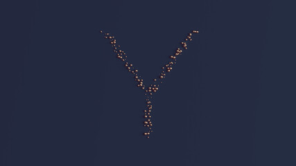Typeface Letter Y Symbol Formed out of Bronze Spheres 3d illustration render	