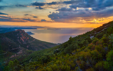 From the Esterel Mountains towards the sea, shortly after sunrise. 