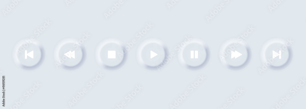 Poster set of play button icons. soft ui music player button. vector. interface screen, minimalist buttons,