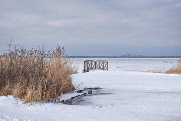 Winter view at the oland bridge in Sweden