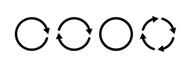 Set of circle arrow icons. Recycling icon. Rotation vector arrows set. Refresh and reload arrow icon. Arrows flat sign. Vector EPS 10. Isolated on white background