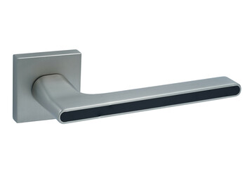 Silver door handle on a white background with a black insert, side view