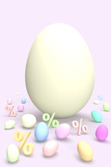 Big clean egg for happy Easter on percentages and eggs pastel abstract background.