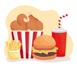 delicious fast food and soda icons vector illustration design