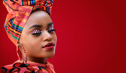 portrait of beautiful nigerian woman in traditional outfit - 416113669
