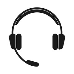 Business headset or headphones with microphone for communication equipment symbol in vector icon