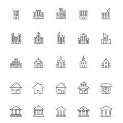Building line icon set. Building and estate linear symbol collection. Vector isolated on white
