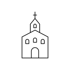 Church line icon. Church outline black symbol. Holy place building sign. Vector isolated on white.