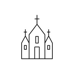 Church line icon. Church outline black symbol. Holy place building sign. Vector isolated on white.