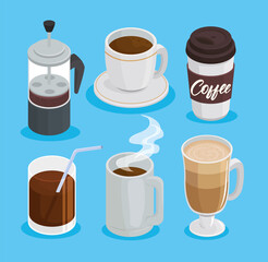bundle of six coffee drinks set icons vector illustration design
