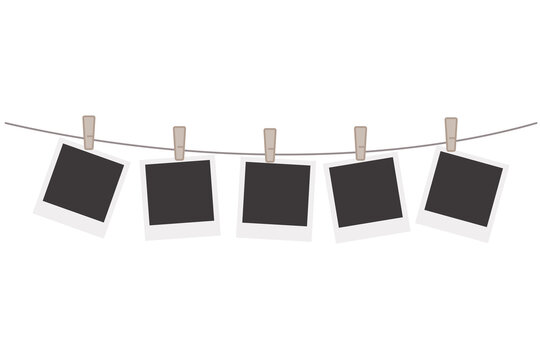 Vintage string of five instant film frames for photos in vector template