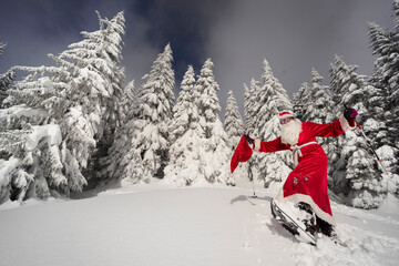 Santa Claus on snowshoes.