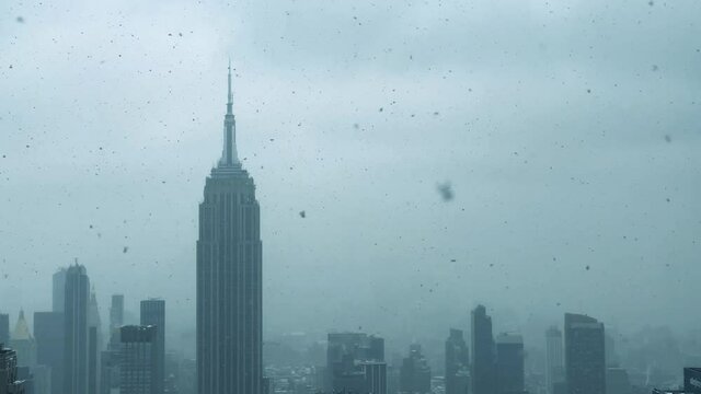 Empire State Building in winter, snowing in Manhattan New York City NYC
