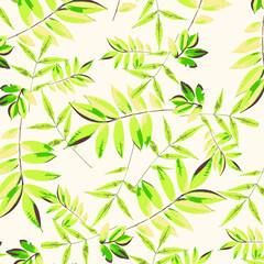 Fototapeta na wymiar Vector tropical pattern with hibiscus flowers and tropical leaves. Floral background design 