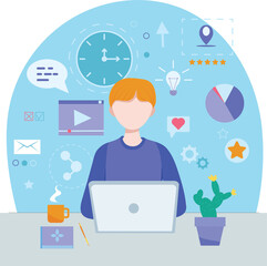 Home office concept, man working from home. man with laptop, education or working concept. Home office during coronavirus outbreak concept.