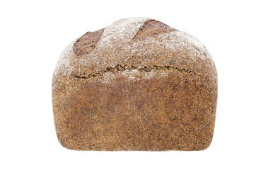 Dark bread with flour whole, side view isolated on white background with clipping path, element of packaging design. .