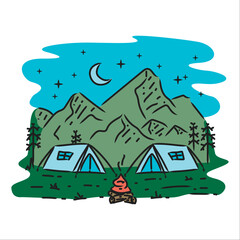 Illustration camping in mountain design vector on white background