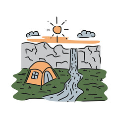 Illustration camping in waterfall design vector on white background