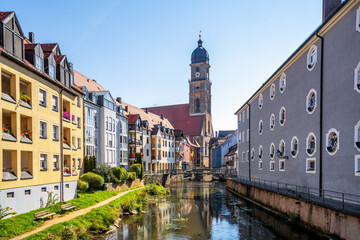 Basilika Sankt Martin vom Ledersteg, Amberg in der Oberpfalz, Bayern, Deutschland 