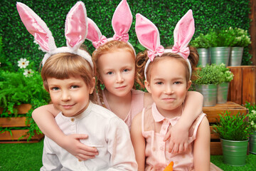 cute children in rabbit ears