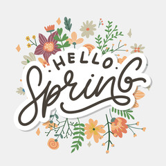 Hello Spring Flowers Text Background Frame lettering slogan © 1emonkey