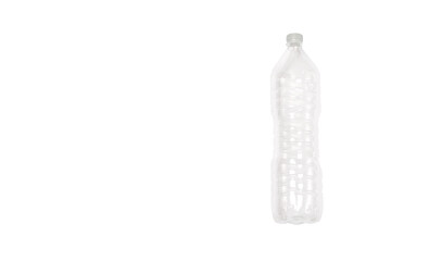 Zero waste lifestyle. Banner with plastic bottle on white background, copy space, panorama from above.