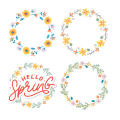 Hello Spring Flowers Text Background Frame lettering slogan