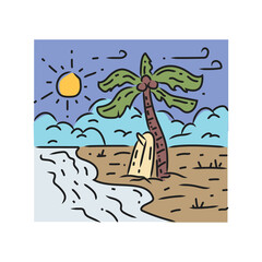 Illustration surfing beach design vector on white background