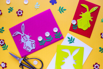 How to make paper bunny for Easter greetings and fun. Сrafts with children