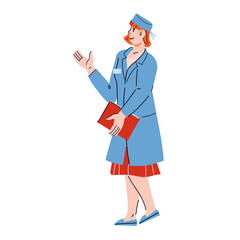 Doctor or pharmacist female character in uniform coat, cartoon vector illustration isolated on white background. Friendly smiling doctor woman.