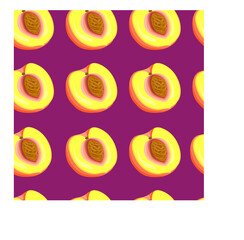 
peaches. halves of peaches on a purple background. seamless pattern with peaches. stock vector illustration. pattern for printing on fabric and wrapping paper.