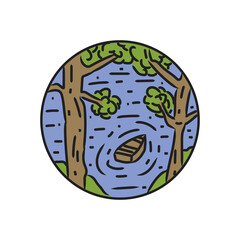 Illustration boat on the river design vector emblem and badge