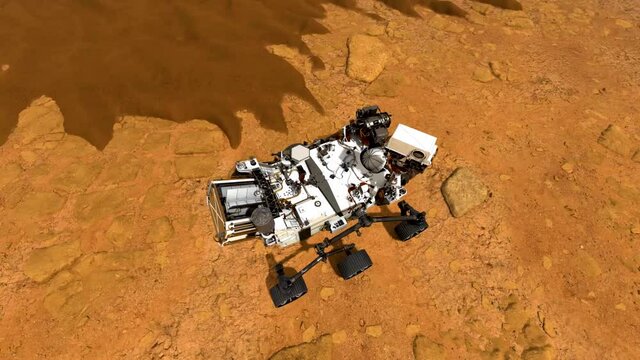 Animation Of Mars 2020 Perseverance Rover Is Exploring Surface Of Mars. Perseverance Rover Mission Mars Exploration Of Red Planet. Elements Of This Video Furnished By NASA.