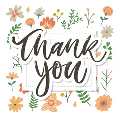 Cute Thank You Script Card Flowers Letter text