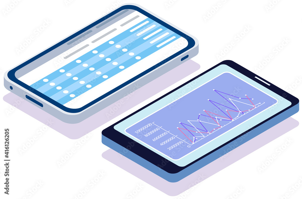 Poster checklist on mobile phone screen. smartphone with analytical app. application for studying on tablet
