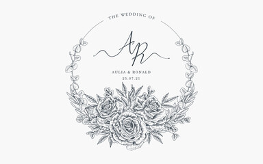 floral arrangement realistic  illustration wedding  invitation template