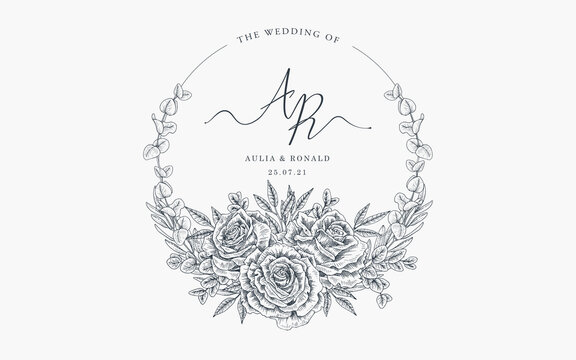 floral arrangement realistic  illustration wedding  invitation template