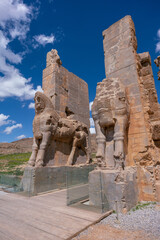Ruins, statues and murals of ancient persian city of Persepolis in Iran. Most famous remnants of the ancient Persian empire.