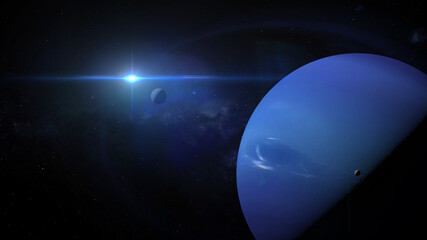 planet neptune  dominant space scene 3d illustration